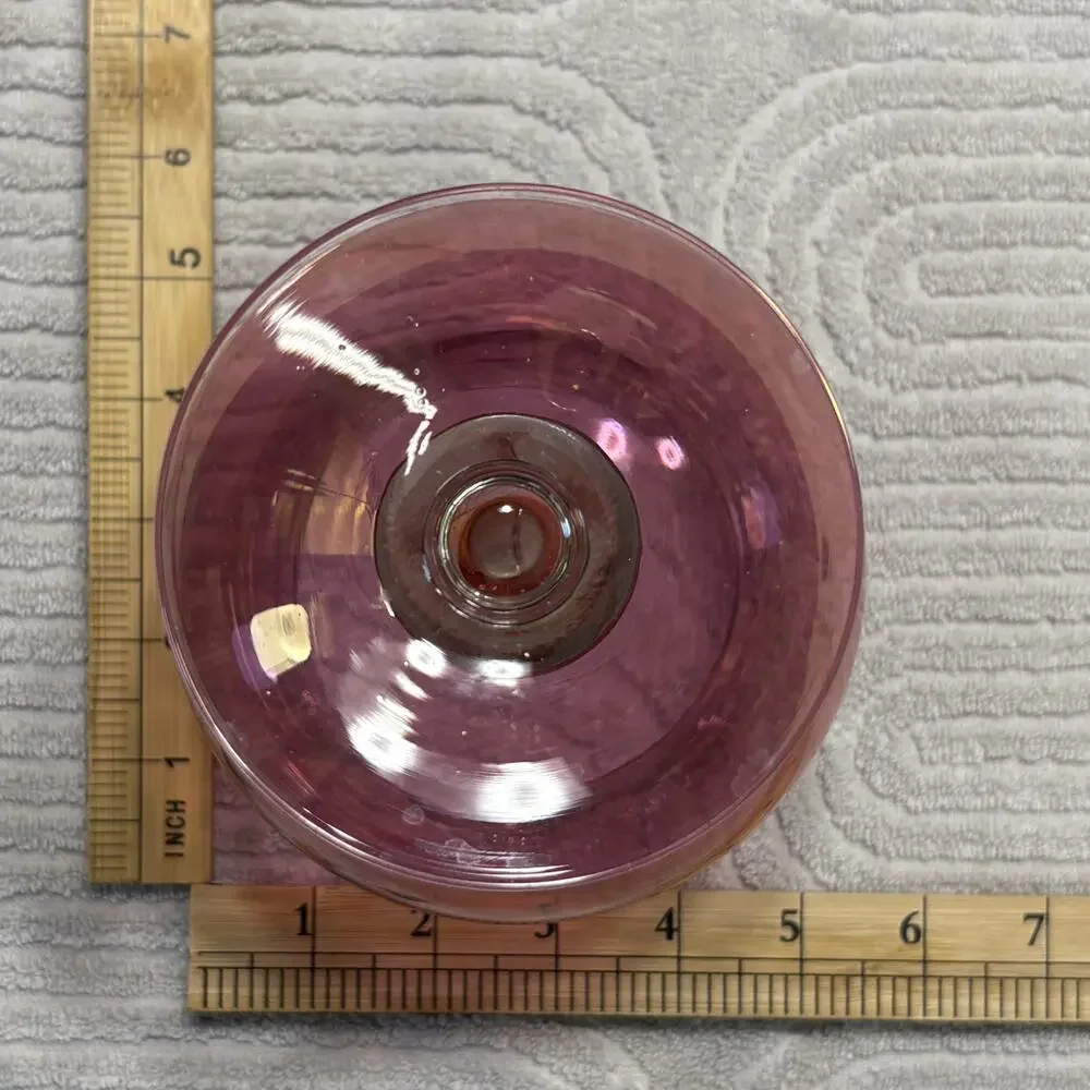 Vintage Cranberry Glass Pedestal Rose Bowl Vase, Etched Flower, Ruffled Rim 8